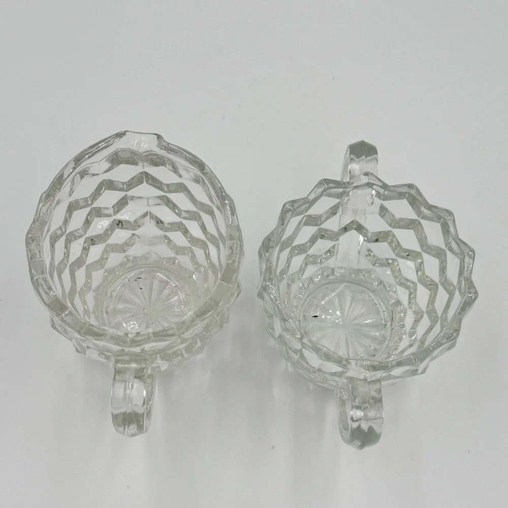 Vintage Fostoria American Clear Glass Cubist Open Sugar & Creamer Set